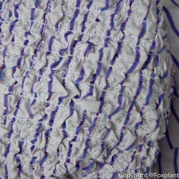 NWOT Petersyn smocked puff short sleeve button front top,‎ white with stripes - Picture 15 of 15